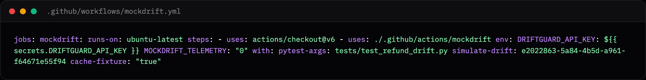 GitHub Actions workflow using the mockdrift composite action